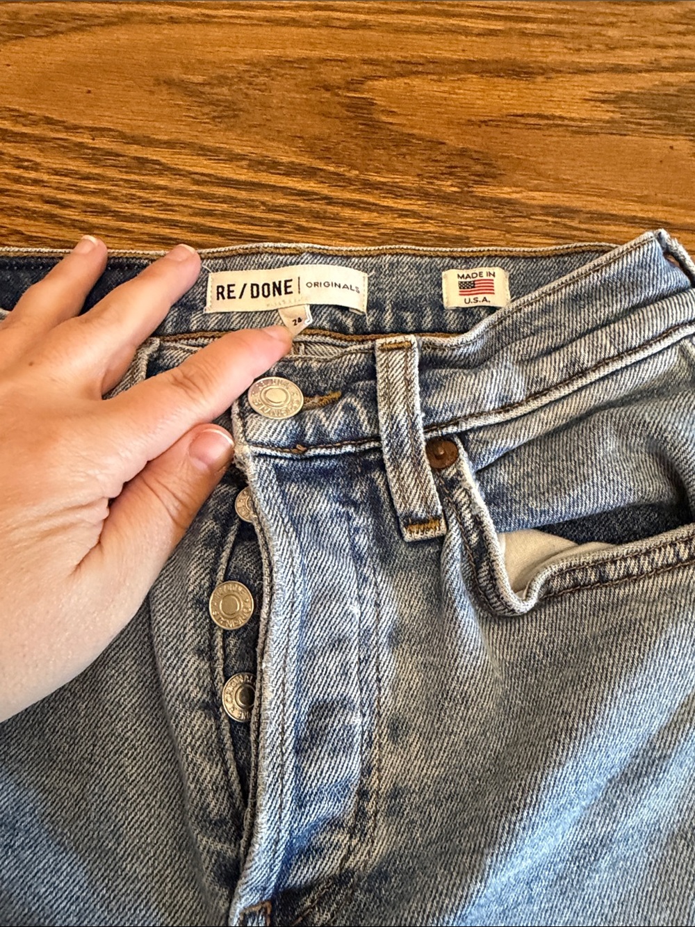 Re/Done Women's Light Wash High-Rise Button-Fly Jeans size 24